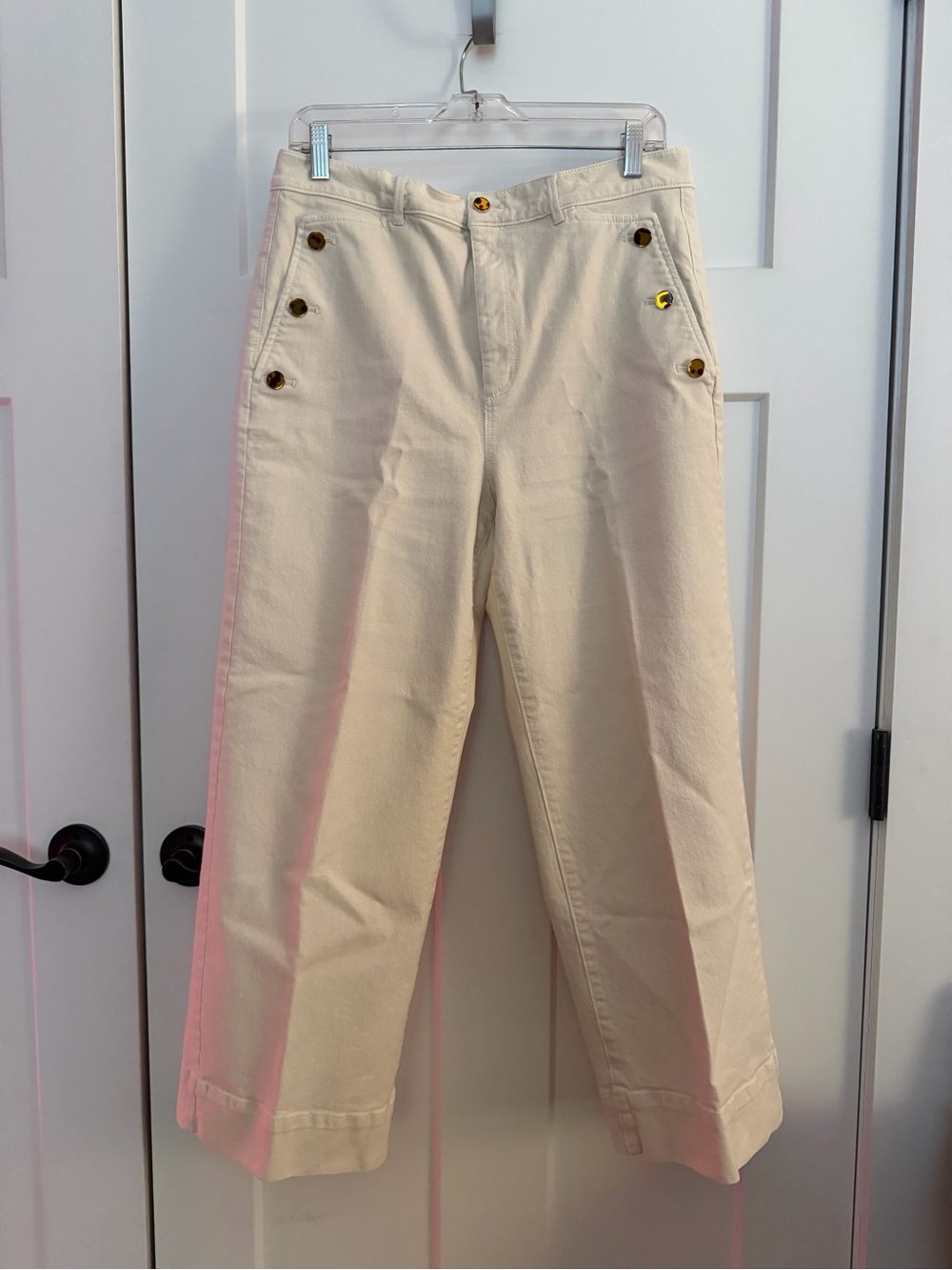 Ann Taylor Petite Cream Wide-Leg Trousers